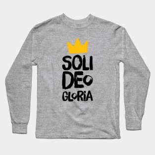 Soli Deo Gloria (All the Glory to God) distressed black text and yellow crown Long Sleeve T-Shirt